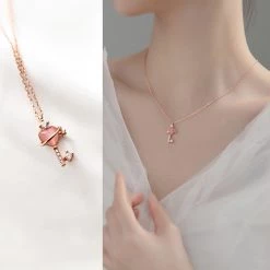 Juwas Heart Key Pendant Silver Necklace