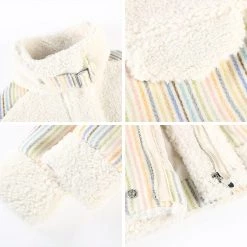 Juwas NEW ARRIVAL Kawaii Rainbow Sleeve Stripes Winter Fuzzy Coat