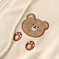Juwas Bear Embroidery Zip Up Hooded Jacket