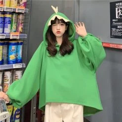 Juwas NEW ARRIVAL Green Dinosaur 3D Back Fins Oversize Hoodie