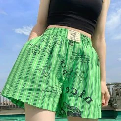 Juwas NEW ARRIVAL Stripe Graffiti-art Green Shirt Short Streetwear 15 Juwas NEW ARRIVAL Stripe Graffiti-art Green Shirt Short Streetwear