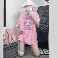 Juwas NEW ARRIVAL Pastel Pink Love Girl Printed Oversized T-Shirt
