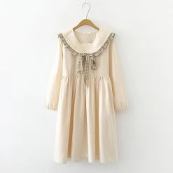 Juwas Sailor Collar Bow Knot Long Sleeve Dress CLOTHING