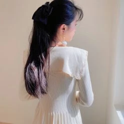 Juwas NEW ARRIVAL Sailor Collar Bowknot Long Knitted Dress