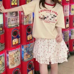 Juwas Kawaii Cherry Print Ruffles Hight Waist Skirt NEW ARRIVAL