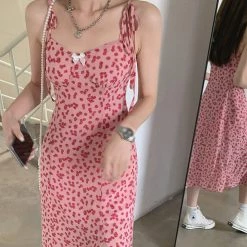 Juwas Pink Leopard Spaghetti Maxi Dress