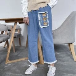 Juwas Kawaii Bear Tassel Denim Pants