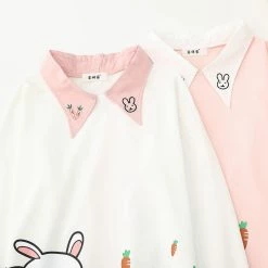 Juwas CLOTHING Rabbit Carrot Print Sweatshirt With Collar