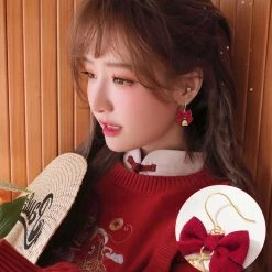 Juwas Fancy Red Bell Ribbon Earrings