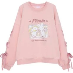 Juwas NEW ARRIVAL Pink Bunny Picnic Oversize Sweatshirt