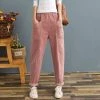 Juwas Pure Color Corduroy Elastic Waist Pants CLOTHING