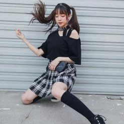 Juwas Harajuku Black Off The Shoulder T-Shirt