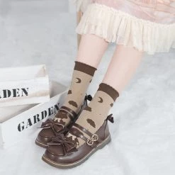 Juwas Brown Bear Two-Tone Ankle High Socks
