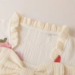 Juwas CLOTHING Peach Print Bowknot Cotton Pajamas Set 16 Juwas CLOTHING Peach Print Bowknot Cotton Pajamas Set