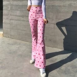 Juwas NEW ARRIVAL Pink Love Heart High Waist Pants