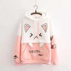 Juwas CLOTHING Kitty Claw Print Warm Hoodie With Pocket