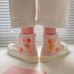 Juwas NEW ARRIVAL Sweet Strawberry Bear Print High Cut Sneaker Shoes