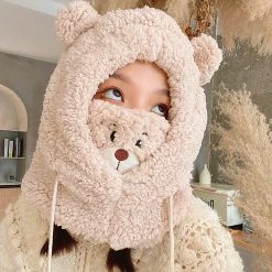 Juwas Fluffy Bear Mask Hat