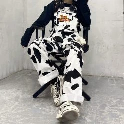 Juwas NEW ARRIVAL Cool Black And White Cow Pattern Overalls