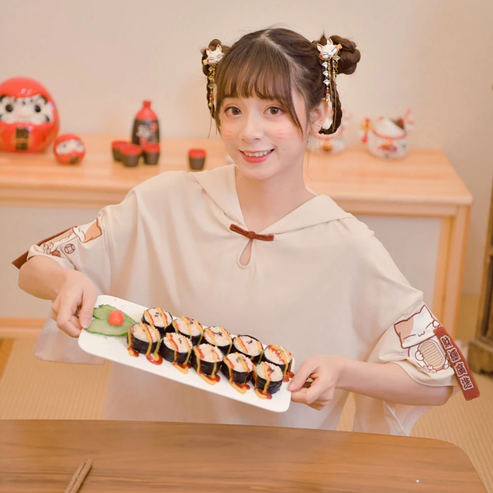 Juwas Japanese Lucky Cat Khaki Hooded Top 11 Juwas Japanese Lucky Cat Khaki Hooded Top