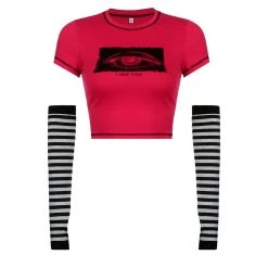 Juwas “I See You” Graphic Crop Top With Sleeves