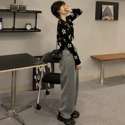 Juwas Korean Vintage Floral Print Cardigan