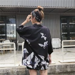 Juwas Kawaii Japanese Cranes Short Kimono Cardigan NEW ARRIVAL