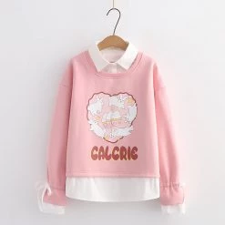 Juwas Cute Rabbit Print Fake Two Piece Hoodie CLOTHING