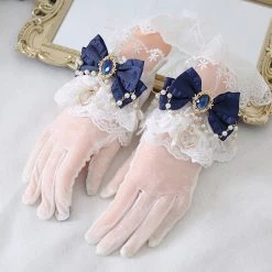 Juwas Classic Lolita Pearl Bow Lace Wristlet