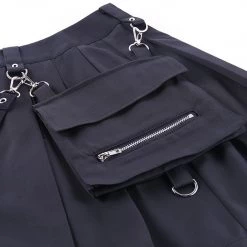 Juwas NEW ARRIVAL Gothic Grommet Strap Patchwork Pocket Mini Skirt