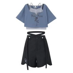 Juwas Chic Fake Undershirt Top Irregular Pants