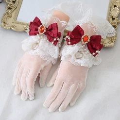 Juwas Classic Lolita Pearl Bow Lace Wristlet