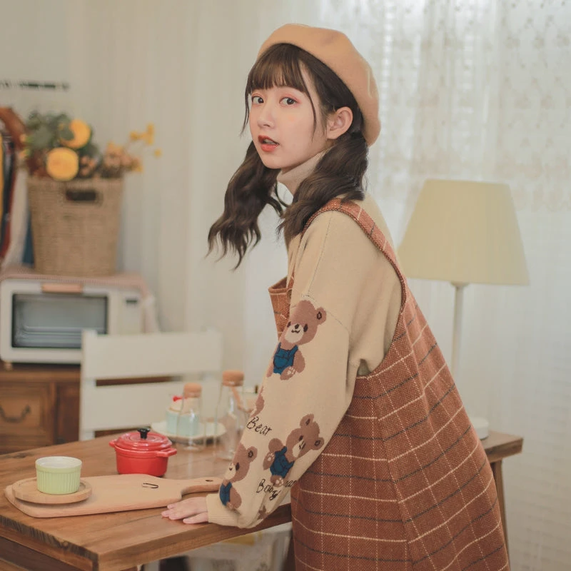 -Juwas NEW ARRIVAL Brown Plaid Jumper With Pocket 5 -Juwas NEW ARRIVAL Brown Plaid Jumper With Pocket