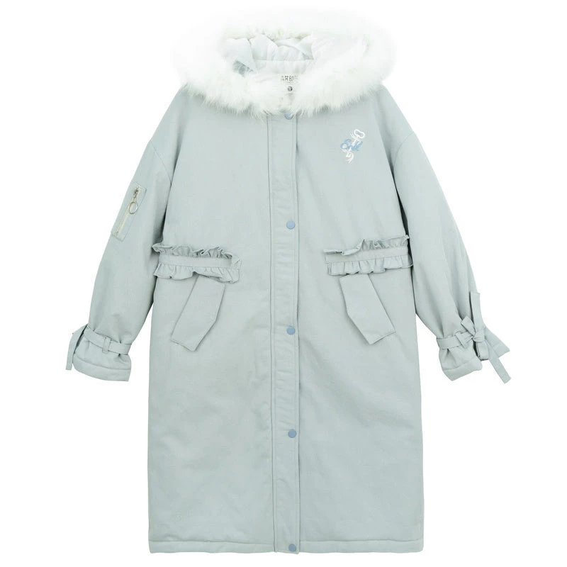 -Juwas NEW ARRIVAL Simple Fluffy Hood Winter Cotton Parka Coat 7 -Juwas NEW ARRIVAL Simple Fluffy Hood Winter Cotton Parka Coat