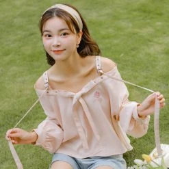 Juwas NEW ARRIVAL Kawaii Pastel Pink Off Shoulder Doll Blouse 11 Juwas NEW ARRIVAL Kawaii Pastel Pink Off Shoulder Doll Blouse