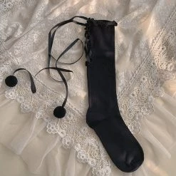Juwas Ribbon Lace-up Balls Cotton Lolita Stockings