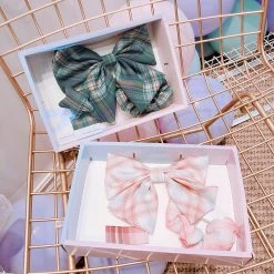 Juwas Plaid Bowknot Hair Clip Collect Box ACCESSORIES