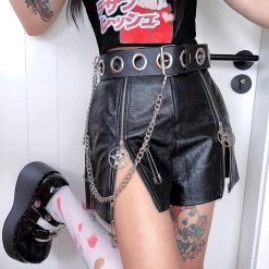 Juwas NEW ARRIVAL Gothic Punk PU Leather Skirt