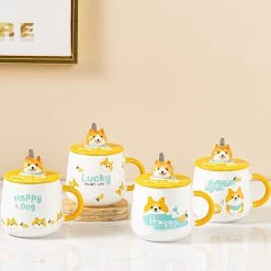 Juwas Cute Corgi Dog Ceramic Mug With Lid NEW ARRIVAL