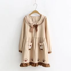 Juwas Academy Girl Bear Print Bow Dress