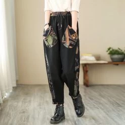 Juwas Letters Print Elastic Waist Harem Pants