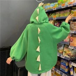 Juwas NEW ARRIVAL Green Dinosaur 3D Back Fins Oversize Hoodie