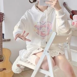 Juwas Fluffy Puppy Print Soft Pastel Hoodie