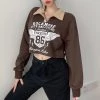 Juwas Punk Rock Brown Crop Top Sweatshirt NEW ARRIVAL