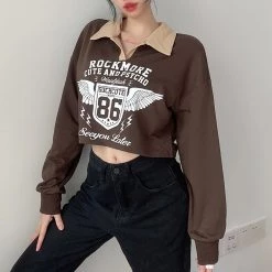 Juwas Punk Rock Brown Crop Top Sweatshirt NEW ARRIVAL