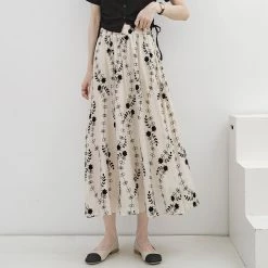 Juwas NEW ARRIVAL Vintage Floral Embroidery High Waist Skirt