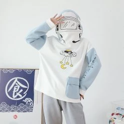 Juwas Cartoon UFO Pocket Plush Hoodie