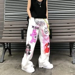 Juwas Street Style Spray Graffiti Loose Pants NEW ARRIVAL