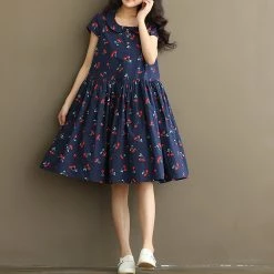 Juwas Cherry Printed Cotton Linen Dress NEW ARRIVAL