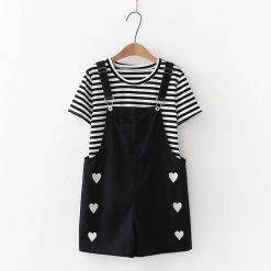 Juwas Side Hearts Overalls And Striped Shirt Set